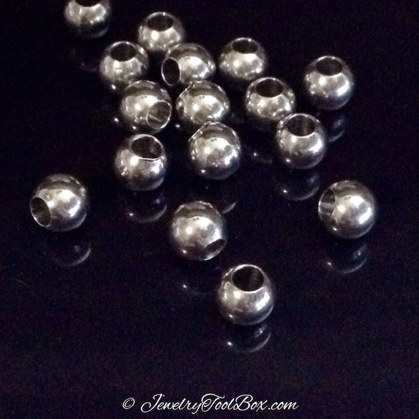 6mm Stainless Steel Beads, Round, 3.0mm Hole, 316L Grade Stainless, Hypoallergenic, Non Tarnish, Lot Size 30 to 50, #1502