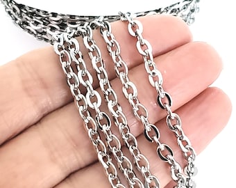 Stainless Steel Chain, 4x5mm Open Links, 5 to 15 feet, Rolo Cross Chain Flat, Hypoallergenic, Non Tarnish, #1965