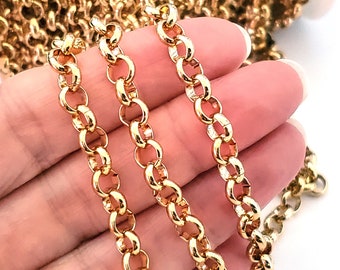 Chaîne Rolo en acier inoxydable doré, chaîne de fabrication de bijoux, lien ouvert rond de 6 mm, taille du lot 2 à 10 pieds, #1944 G