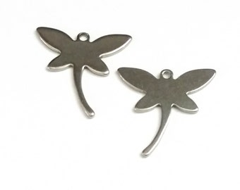 Dragonfly Stamping Blank, Stainless Steel, Pendant Charm, 18x18.5x1mm, 1mm Loop, Non Tarnish,  Lot Size 6 to 25, #1844