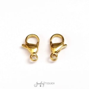 Gold Stainless Lobster Clasps, 15mm, Slightly Antique Gold Color Stainless Steel Jewelry Making Supplies, Lot Size 5 to 20, #1335 G