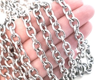 Extra Thick Stainless Steel Jewelry Chain, Open Links, 10x8x2mm, Choose from 2 to 15 Feet, #1968-1