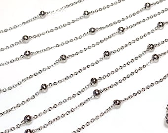 Satellite Chain, Stainless Steel, Soldered Flat Oval 2mm links with 3mm Rondelle Stations, Lot Size 4 to 10 Feet, #1953