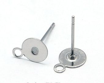 Goujon d'oreille en acier inoxydable avec boucle, 12 x 6 mm, boucle fermée de 2 mm, broche de 0,6 mm, taille du lot 50, #1341