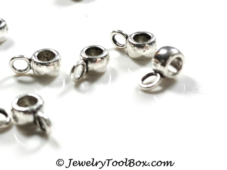 TINY Antique Silver Pewter Jewelry Making Supplies #1245 3mm Hole Lead Free 7x3mm Charm Pendant Bails 2mm Loop Lot Size 25 to 200