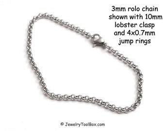 Stainless Steel Rolo Chain, Jewelry Making Chain, Stainless Steel Jewelry Chain, 3mm Round Open Link Chain, Lot Size 2 to 10 Feet, #1941