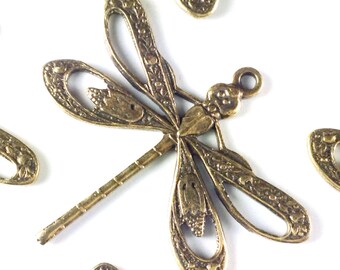 Filigree Dragonfly Charms, Pendant, 21x24mm, 1 Loop, Antique Brass, Large, Made in the USA, Lead Free, Nickel Free, Lot Size 6 to 20, #08B