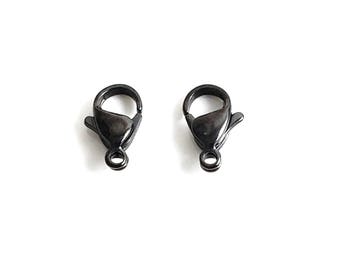 12mm Black Lobster Clasps, Stainless Steel, Lot Size 5 to 25, #1332 BL