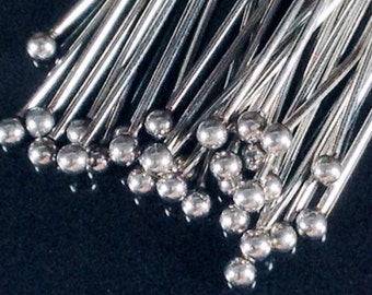 Stainless Steel Ballpins, 50 Pieces, Ball End Headpins, 30mm, 1-3/16 inch, 21 gauge, 2mm Ball, Hypoallergenic, #1301