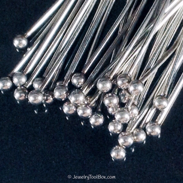 Stainless Steel Ballpins, 50 Pieces, Ball End Headpins, 30mm, 1-3/16 inch, 21 gauge, 2mm Ball, Hypoallergenic, #1301