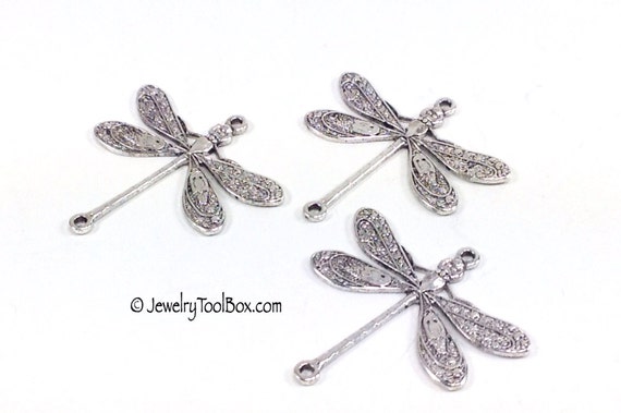 Dragonfly Pendant Charms Connector, 24x24mm, 2 Loops, Antique Silver, Large, Made in USA, Lead Free, Nickel Free, Lot Size 4 to 10, #05S