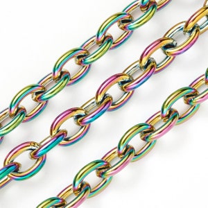 Rainbow Stainless Steel Jewelry Making Chain, Titanium Plating, Bracelet  Chain, 6x8x1.5mm, Lot Size 2 to 10 Feet, 1932-1 MC 