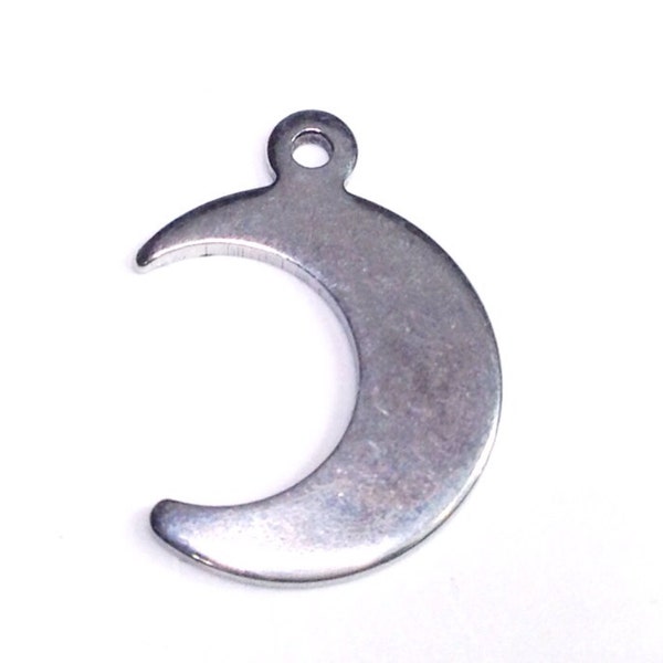 Crescent Moon Necklace Charm, Moon Pendant, Stainless Steel Jewelry Finding, 16x12mm, Hypoallergenic, Lot Size 20 to 100, #1659