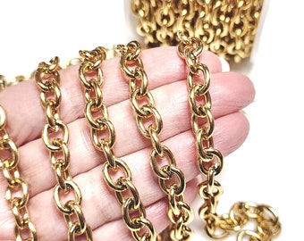 Extra Thick Gold Stainless Steel Jewelry Chain, Open Links, 10x8x2mm, Choose from 2 to 10 Feet, #1968-1 G