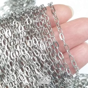 Cross Chain, Stainless Steel, Silver Tone, 4.5x2.5mm, Small Paperclip Chain, Soldered Closed Links, Lot Size 5 to 15 feet, #1926