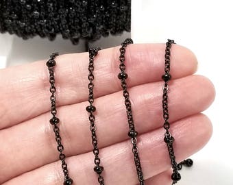 Black Station Chain, Stainless Steel, Medium Weight Soldered Closed 2mm links w 2x2.5mm Rondelle Stations, Lot Size 2 to 20 Feet, #1954 BL