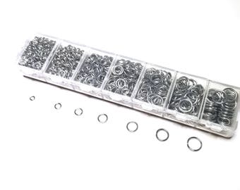 Medium Jump Ring Kit, Stainless Steel, 18 gauge, 1.0mm, Closed but Unsoldered  4mm, 5mm, 6mm, 7mm, 8mm, 9mm, 10mm, JRK 6MC