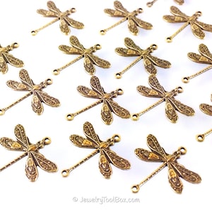 Dragonfly Pendant Charms Connector, 18x17mm, 2 Loops, Antique Brass, Small, Made in the USA, Lead & Nickel Free, Lot Size 6 to 20, #02B