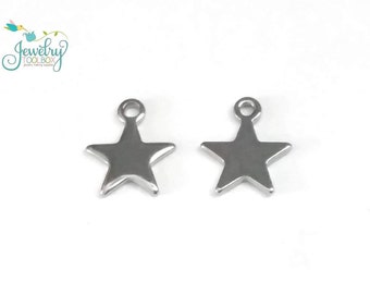 50 Star Charms, Stainless Steel, Tiny, 10x8.5x1mm, Hypoallergenic, Non Tarnish, Lot Size 50 Charms  #1606