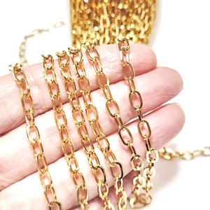 Gold Paperclip Chain, Stainless Steel Open Link Jewelry Chain, 6.8x4x0.8mm, Choose 2 to 10 Feet, #1984 G