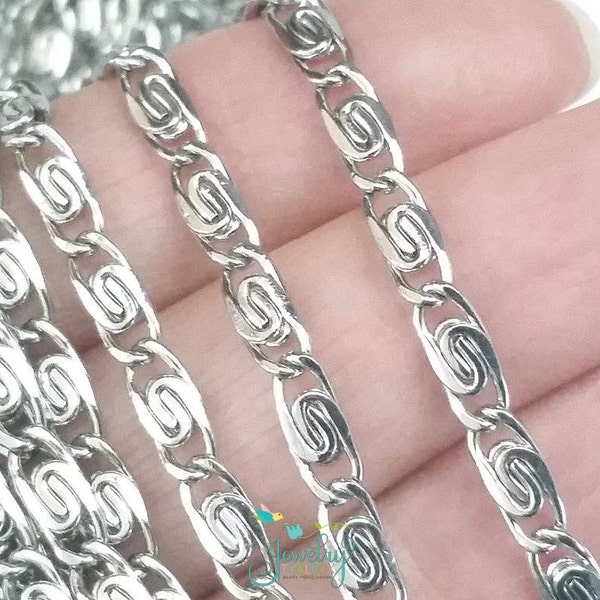 Lumachina Chain, Stainless Steel Snail Chain, 8x4x2mm,  Hypoallergenic, Non Tarnish, Lot Size 4 to 20 feet, #1961