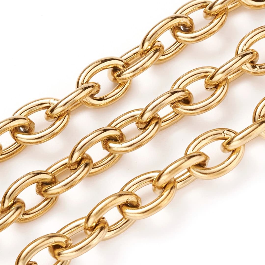 Gold Stainless Steel Jewelry Making Chain, Bracelet Chain, 6x8x1.5mm