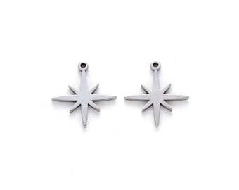 20 Eight Point Star Pendant Charms, Stainless Steel, 15x15x1mm, Hypoallergenic, Non Tarnish, Lot Size 20 Charms, #1681