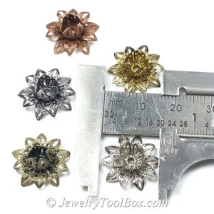 Brass Bead Caps, Filigree Flower, Multiple Layer Flower, Bendable, Moldable, Vintage Look, 2mm Hole, Lot Size 12 to 50, 2054 RB image 5