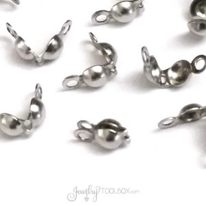 Bead Tips, 50 Pieces, Stainless Steel, Bracelet Ends, Bulk Findings, 6x4mm, 1.5mm loop, Hypoallergenic, Non Tarnish, #1487