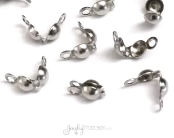 Bead Tips, 50 Pieces, Stainless Steel, Bracelet Ends, Bulk Findings, 6x4mm, 1.5mm loop, Hypoallergenic, Non Tarnish, #1487