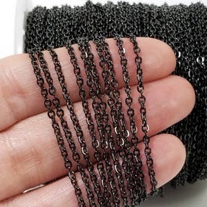 Fine Black Stainless Chain, 3x2mm Flattened Oval Links, Lot Size 2 to 10 feet, #1909 BL