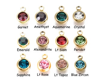 Birthstone Charms, 12 Pieces, 18kt Gold Plated Stainless Steel, Choose Your Color, Glass Rhinestones, 8x6x3mm, 1.5mm Loop, #1950 G