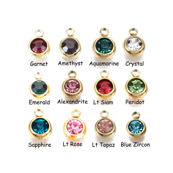 Birthstone Charms, 12 Pieces, 18kt Gold Plated Stainless Steel, Choose Your Color, Glass Rhinestones, 8x6x3mm, 1.5mm Loop, #1950 G