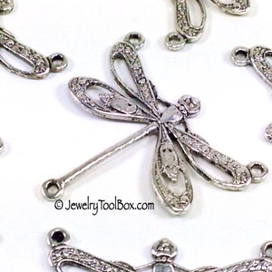 Filigree Dragonfly Necklace Connector, 22x25mm, 3 Loops, Antique Silver, Large, Made in the USA, Lead & Nickel Free, Lot Size 6 to 20, #10S