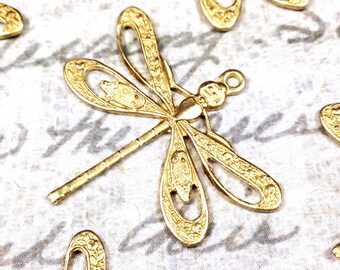 Filigree Dragonfly Charms, Pendant, 21x24mm, 1 Loop, Raw Brass, Large, Made in the USA, Lead Free, Nickel Free, Lot Size 6 to 20, #08R