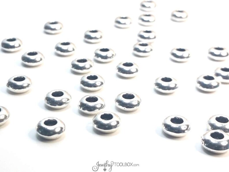 Silver Rondelle Beads Pewter Extra Large Hole Beads Antique Etsy