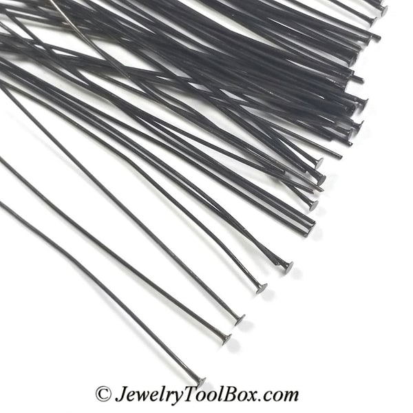 Gunmetal Headpins, 3 inch length, 0.7mm thick, 21 gauge, 2mm Head, Beadsmith Brand, Lot Size 144, #2410-3