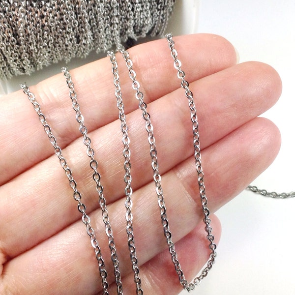 Stainless Steel Chain, Bulk Chain, Jewelry Making Chain, Fine Chain, Oval Links, Hypoallergenic, 3x2mm Links, Lot Size 5 or 20 feet, #1909