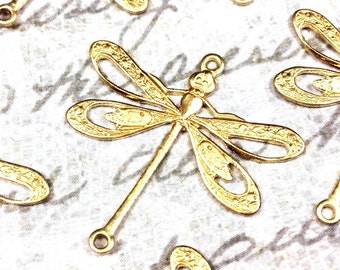 Filigree Dragonfly Pendant Charms Connector, 24x24mm, 2 Loops, Raw Brass, Large, Made in the USA, Lead Nickel Free, Lot Size 6 to 20, #09R