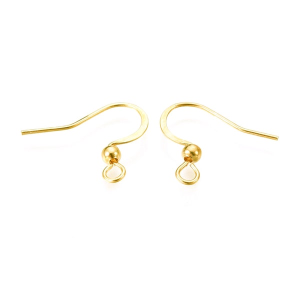 Gold French Hook Ear Wires, Stainless Steel Findings, 18mm, 3mm Bead, 22 Gauge, Hypoallergenic, Non Tarnish, Lot Size 20 to 100, #1317 G