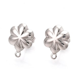 Flower Ear Posts, Stainless Steel Earring Findings, 13.5x10mm, 1mm Loop, 0.7mm Pin, Lot Size 6 to 50 Pieces, #1371