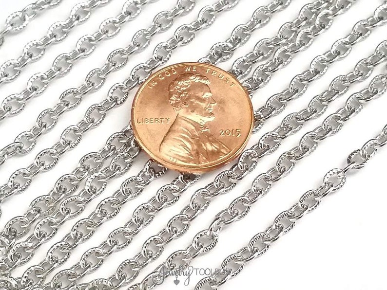 Stainless Steel Jewelry Making Chain, Textured Chain, 3x4mm Oval Link Chain, Bulk Chain, Hypoallergenic, Non Tarnish, 4 to 20 feet, 1031 C image 5