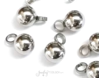 Steel Ball Charms, 6mm Round Metal Ball Drops, Stainless Steel, 2.5mm Loop, Hypoallergenic, Non Tarnish,  Lot Size 25 to 100, #1461