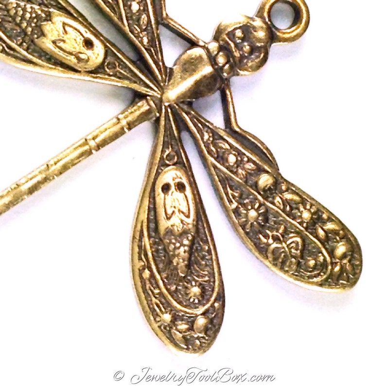 Dragonfly Charms, Pendant, 21x24mm, 1 Loop, Antique Brass, Large, Made in the USA, Lead Free, Nickel Free, Lot Size 6 to 20, 04B image 2