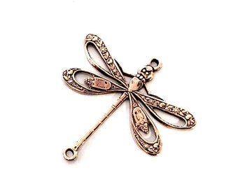 Large Rose Gold FILIGREE Dragonfly Jewelry Connector Pendant Charms, Rose Gold Findings, 2 LOOPS, 24x24mm, Lot Size 6 to 20, #09RG