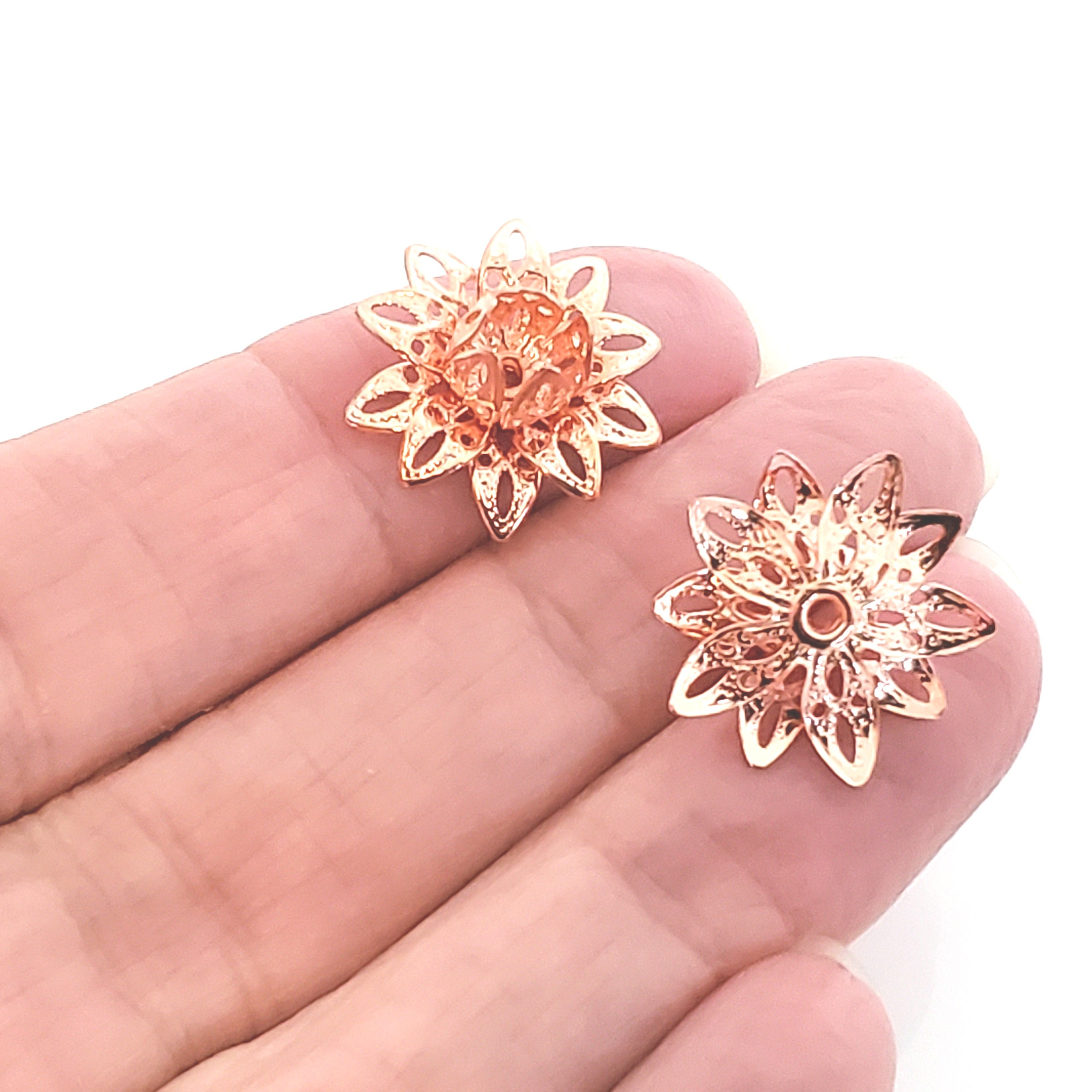 Bud Caps For Roses Rose Gold Filigree Flower Bead Caps, Multiple Layer Flower, Bendable ...