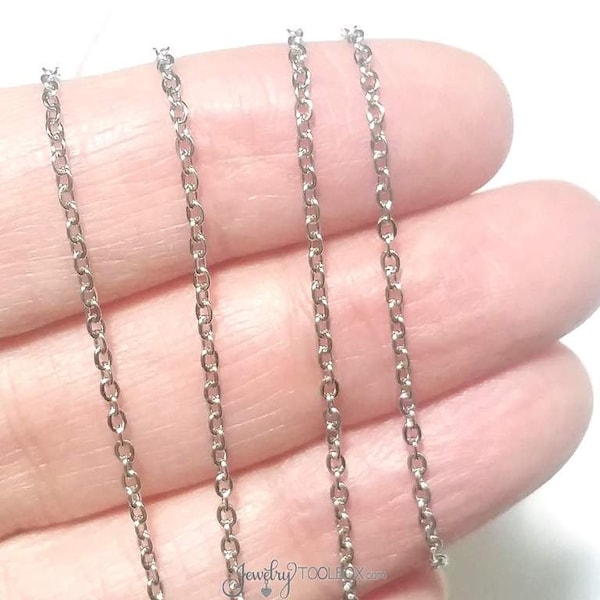 Stainless Steel Chain, Bulk Chain, Jewelry Making Chain, Fine Chain, Oval Links, Hypoallergenic, 2x1.5mm Links, Lot Size 4 to 20 feet, #1902