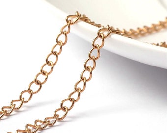 Twist Chain, Gold Stainless Steel, Soldered Closed Links, 3x4x0.5mm, Non Tarnish, Lot Size 2 to 10 feet, #1925 G
