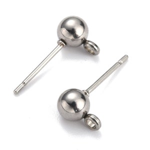 5mm Stainless Ball Post Ear Stud, 2mm Front Facing Loop, 0.8mm Pin, Jewelry Making Findings, Lot Size 10 to 50 Pieces, #1368