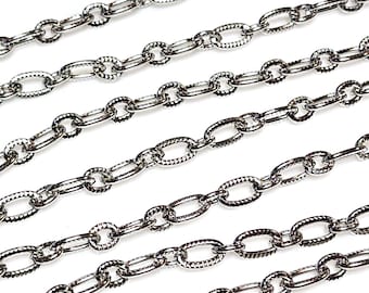 Decorative Jewelry Making Chain, Stainless Steel Alternating Textured Oval Links, 7x4.5x1mm and 5x4x1mm, Non Tarnish, 4 to 20 feet, #1991